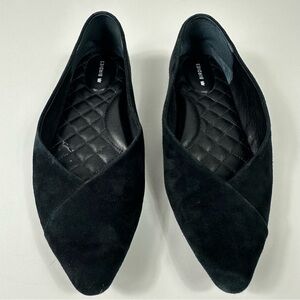 Birdies Black Suede Pointed-Toe Loafers